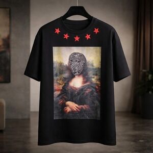Hudson Outerwear Mens 3X Black Mona Lisa Rhinestone Graphic T-Shirt Red Stars